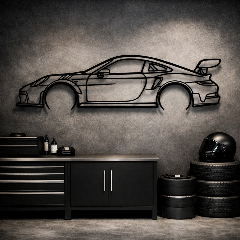 Porsche 911 GT3 RS Metal Wall Art — Laser-Cut Steel Silhouette